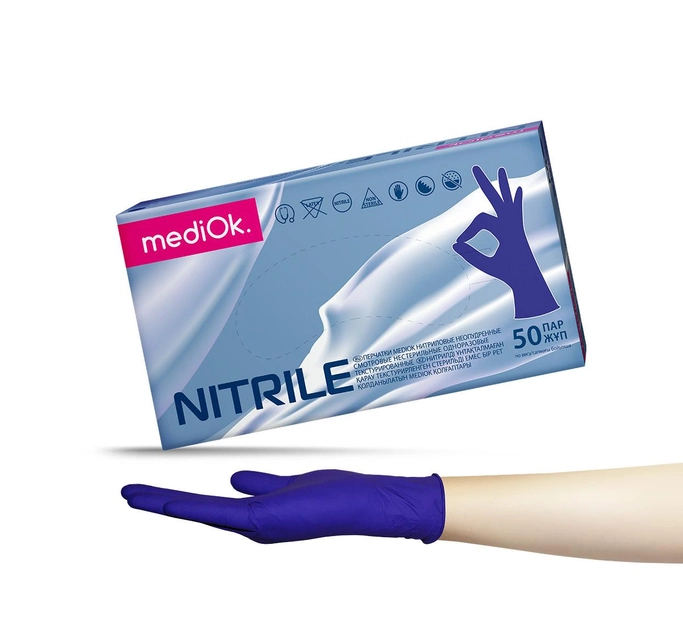 Рукавички нітрилові M фіолетові Mediok неопудрені 100 шт - зображення 1
