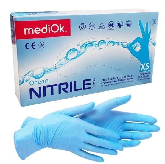 Перчатки нитриловые XS синие Mediok неопудренные 100 шт - изображение 1
