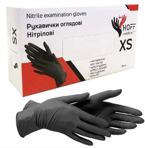 Рукавички нітрилові XS чорні HOFF Medical неопудрені 100 шт - зображення 1