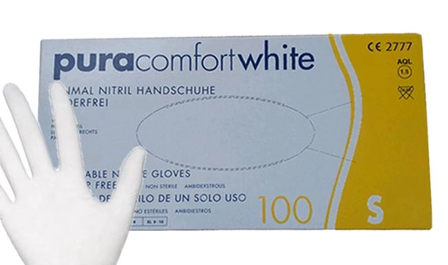 Рукавички нітрилові S білі Pura comfort неопудрені 100 шт - зображення 1