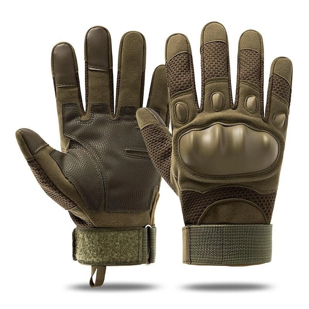 Перчатки тактические военные-армейские сенсорные CAMO с защитой костяшек кулака дышащие, боевые M Оливковый CMZ910 - изображение 1