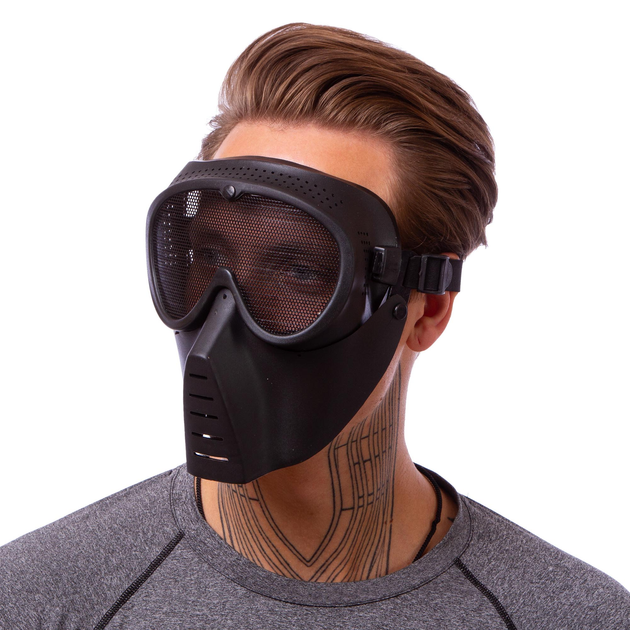 Защитная пейнтбольная тактическая маска для лица с защитой глаз пластиковая Zep-sport Черная (5550) - изображение 2