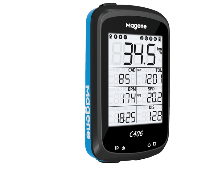 Велосипедный компьютер Magene C406 c GP, поддержка Strava, датчиков каденса, пульса,мощности, подсветка, Синий - Фото 1 Велосипедный компьютер Magene C406 c GP, поддержка Strava, датчиков каденса, пульса,мощности, подсветка, Синий - изображение 1