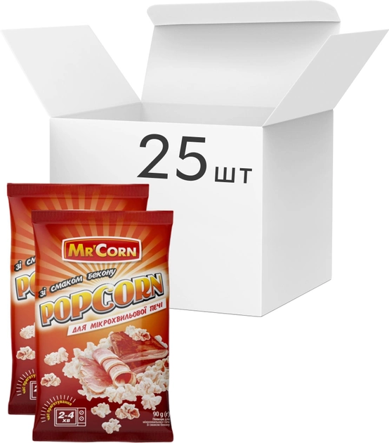 Акция на Упаковка попкорну для мікрохвильової печі Mr'Corn зі смаком бекону 90 г х 25 шт. от Rozetka