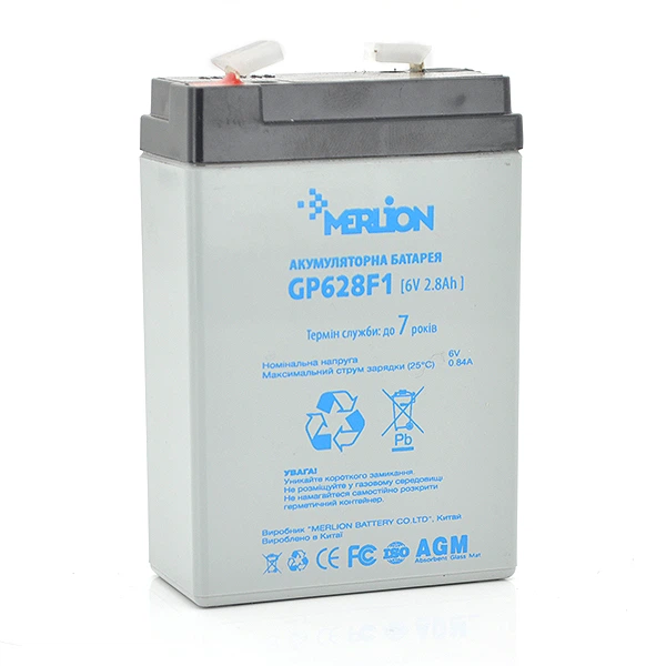 Акумуляторна батарея MERLION AGM GP628F1 6 V 2,8Ah ( 67 x 35 x 100 (105) ) - Фото 1 Акумуляторна батарея MERLION AGM GP628F1 6 V 2,8Ah ( 67 x 35 x 100 (105) ) - зображення 1