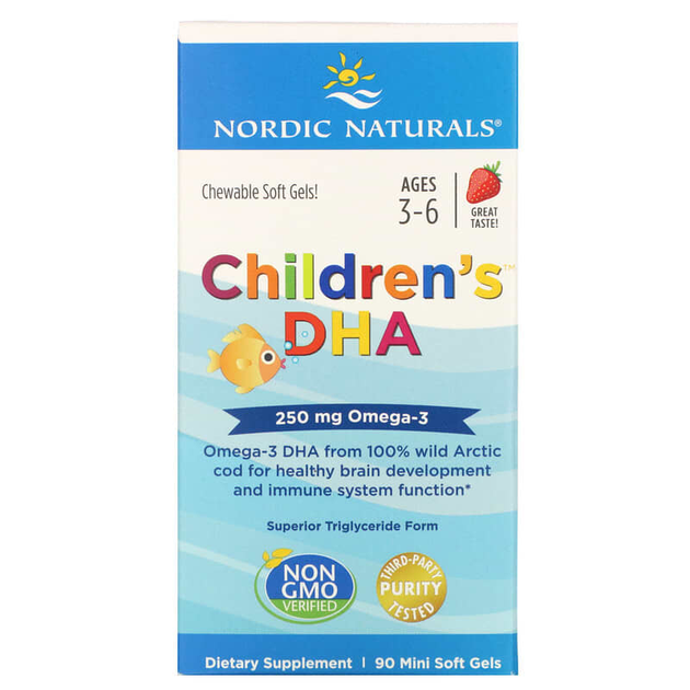 ДГК для детей 3-6 лет, Nordic Naturals, 250 мг, со вкусом клубники, 90 мини-капсул - изображение 1