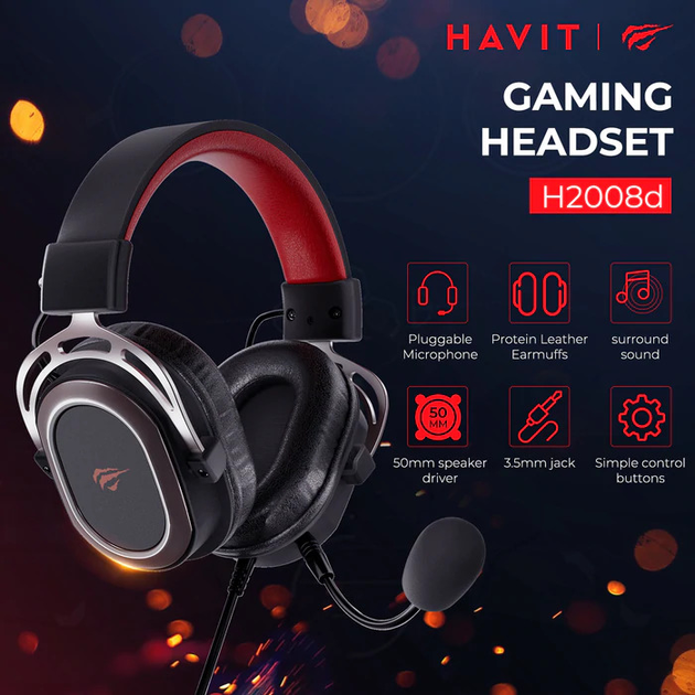 Игровые наушники HAVIT HV-H2008d 3.5мм со съемным микрофоном купить в ...