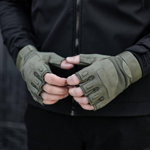 Тактические военные перчатки без пальцев (размер XL) Цвет - Хаки - изображение 2