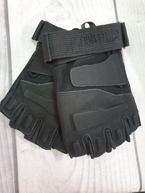 Тактические военные перчатки без пальцев (размер XL) Цвет - Черный - изображение 1