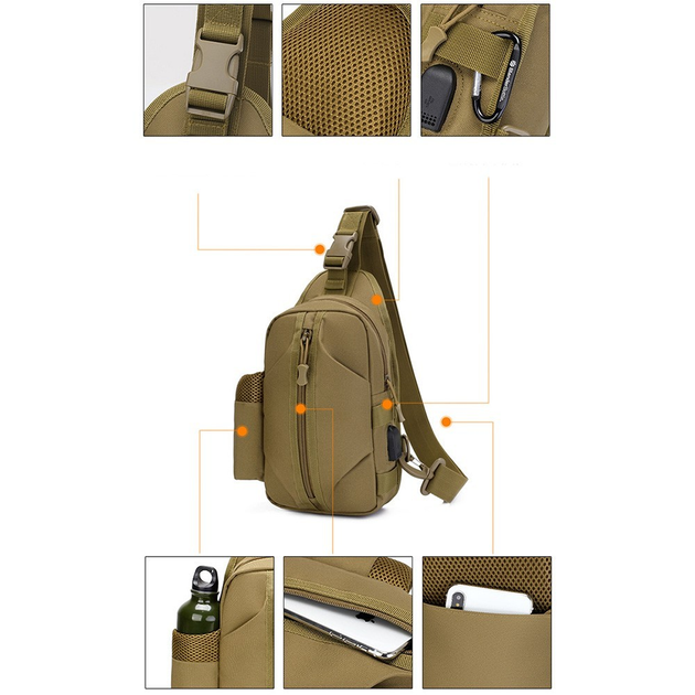 Тактическая сумка на плечо 30x15x7 см хаки 50447 - изображение 2