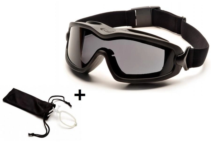 Тактические очки с уплотнителем и диоптрической вставкой Pyramex модель V2G-PLUS тёмные - изображение 1