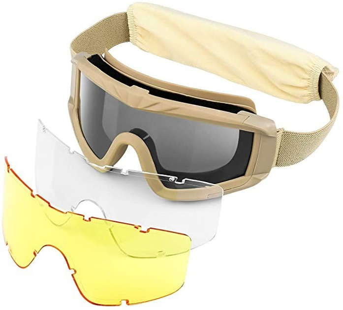 Тактичні захисні окуляри Xaegistac Airsoft Goggle's хаккі 3 змінні лінзи - изображение 1