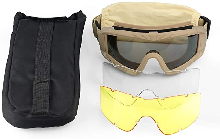 Тактичні захисні окуляри Xaegistac Airsoft Goggle's хаккі 3 змінні лінзи - изображение 2