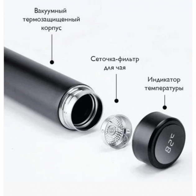 Бутылка термос с индикацией температуры для напитков и воды стальной 500 мл Smart CUP Черный WW-87 - изображение 4