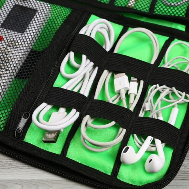 Дорожный органайзер для зарядок, проводов и кабелей Travel Pouch Синий ...