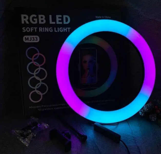 Кольцевая LED селфи лампа MJ33 RGB цветная - изображение 3