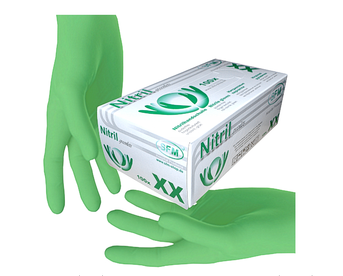Перчатки нитриловые SFM без пудры зеленые 100шт XS - изображение 1