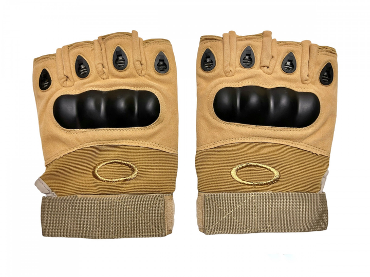 Тактические перчатки с открытыми пальцами военные с косточками цвет койот размер L 1 пара - изображение 1