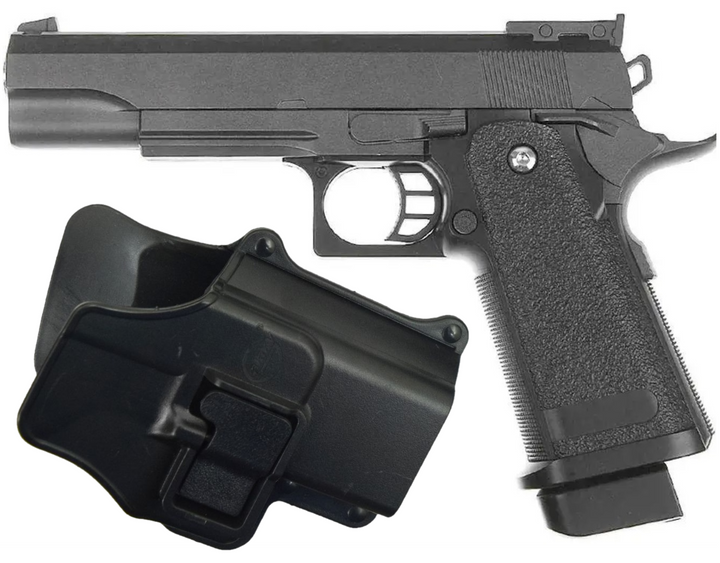 Спринговый пистолет Galaxy Colt M1911 с кобурой на пульках BB 6 мм металлический Black - изображение 1