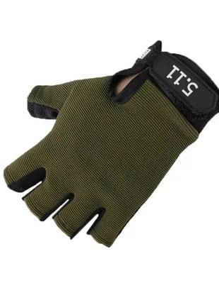 Тактичні рукавиці безпалі 5.11 тонкі M Зелений - зображення 1