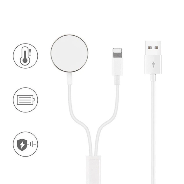 USB кабель Primo 2in1-01 Lightning + зарядное устройство для Apple Watch Primo белый - изображение 2