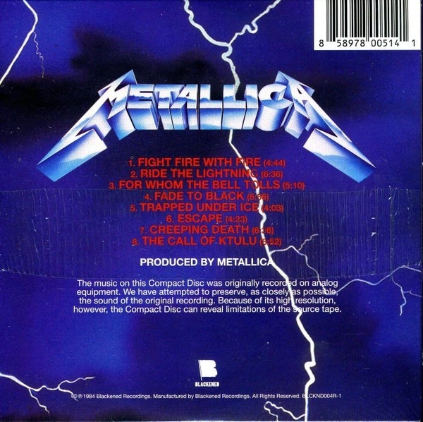 METALLICA – Ride The Lightning (CD, Digisleeve, U.S.A.) – фото
