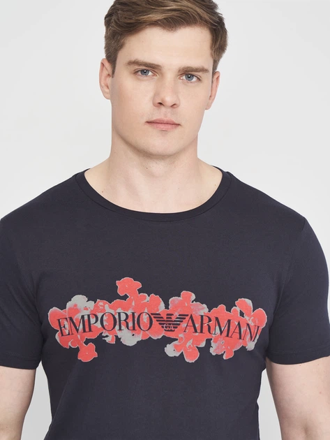 Футболка хлопковая длинная мужская Emporio Armani 10899 M (46) Темно-синяя - Фото 4 Футболка хлопковая длинная мужская Emporio Armani 10899 M (46) Темно-синяя - изображение 4