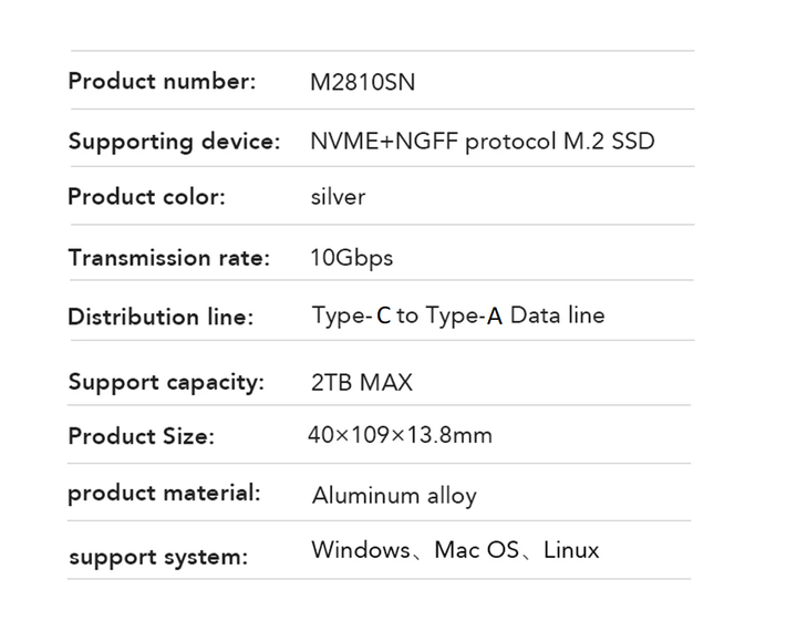 Внешний карман Blueendless 2810SN для M.2 SSD NVMe (PCIe) / NGFF (Sata) Type-C USB 3.1 Gen 2 - изображение 3