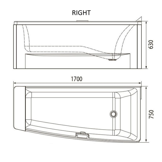 Ванна 170*75*63см асимметричная, правая, без гидромассажа – фото ...