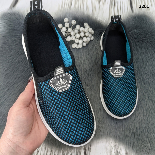 Женские тканевые мокасины сетка К&G черные с бирюзой 37 р (24 см) 2201 ...