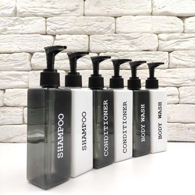 Набор дозаторов для ванной 250 мл "Памир" белый, черный пластик (6 шт ...