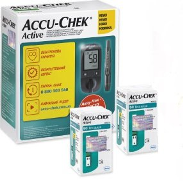 Набор! Глюкометр для определения глюкозы в крови Акку Чек Актив (Accu-Chek Active) + 100 тест-полосок - изображение 2