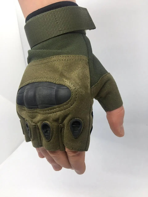 Військові штурмові рукавички без пальців Combat (похідні, армійські, захисні, мисливські) Оливковий Розмір: M(23999zcczc)(LIVE) - зображення 2
