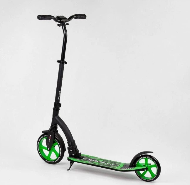 Самокат детский двухколесный Best Scooter от 5 лет с амортизацией черный с салатовым 52266 - Фото 5 Самокат детский двухколесный Best Scooter от 5 лет с амортизацией черный с салатовым 52266 - изображение 5