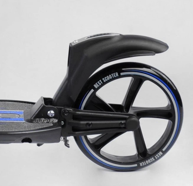 Самокат двухколесный Best Scooter с фарой и амортизацией от 6 лет черный с синим L-50267 - Фото 6 Самокат двухколесный Best Scooter с фарой и амортизацией от 6 лет черный с синим L-50267 - изображение 6