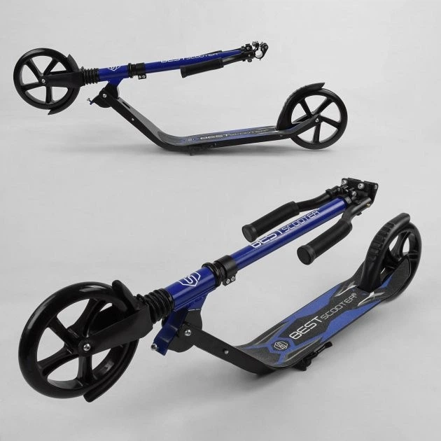 Самокат детский двухколесный Best Scooter от 5 лет широкий руль черный с синим 60490 / 67490 - изображение 5