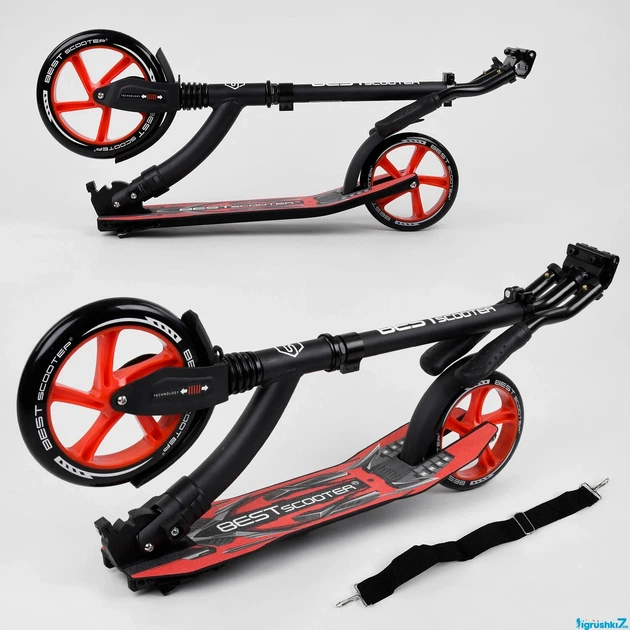 Самокат детский двухколесный Best Scooter от 5 лет с амортизацией черный с оранжевым 40860 - изображение 6