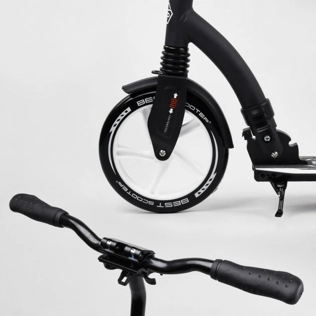 Самокат детский двухколесный Best Scooter от 5 лет широкий руль и амортизация черный с белым 75343 - Фото 5 Самокат детский двухколесный Best Scooter от 5 лет широкий руль и амортизация черный с белым 75343 - изображение 5