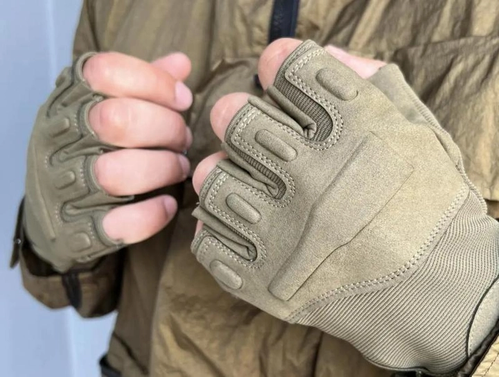 Перчатки тактические без пальцев COMBAT размер XL армейские цвет хаки штурмовые летние - изображение 2
