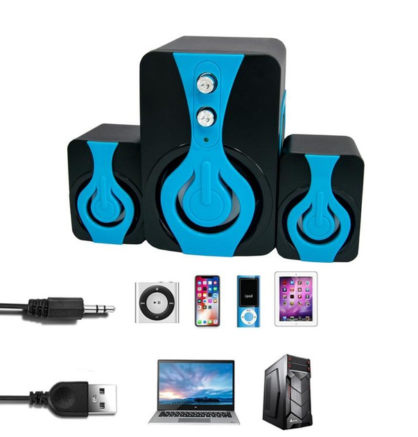 Колонки для Пк FT-2060 mini USB 2.1 Сині, Комп'ютерні колонки з сабвуфером 9 Вт Акустика для пк, ноутбука - зображення 1