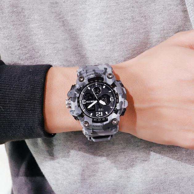 Мужские наручные часы Skmei 1742 Gray Military спортивные с подсветкой - изображение 4