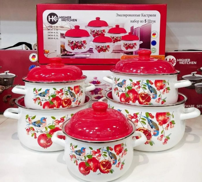 Набор эмалированных кастрюль Higher Kitchen НК-309 5 штук Подходит для ...