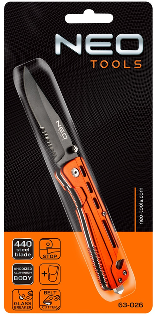 Нож NEO складной с фиксатором, лезвие 8,5 см для ремней, чехол, 110 г (63-026) - изображение 2