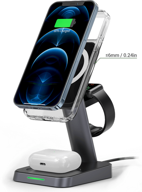 Зарядка беспроводная Qi 3 в 1 Qi 3 в 1 Acefast E3 |15W Max| Док-станция для iPhone + iWatch + Airpods Black (E3B) - изображение 2