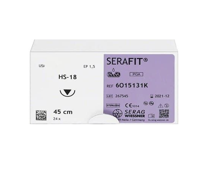 SERAFIT фарбований шовний матеріал 1 шт. (5/0 об.реж голка 12 мм, 3/8 кола, з довжиною нитки 45 см, Serag-wiessner, шовний матеріал), 8210-2224 - зображення 1