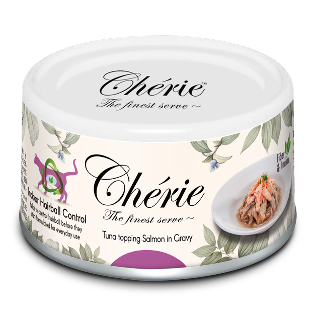 Корм вологий Cherie Hairball Control Tuna & Salmon для кішок з тунцем та лососем контроль грудок вовни 80 г - Фото 1 Корм вологий Cherie Hairball Control Tuna & Salmon для кішок з тунцем та лососем контроль грудок вовни 80 г - зображення 1