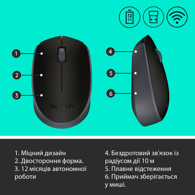 Мышь Logitech M171 Wireless Black/Grey (910-004424) - изображение 7