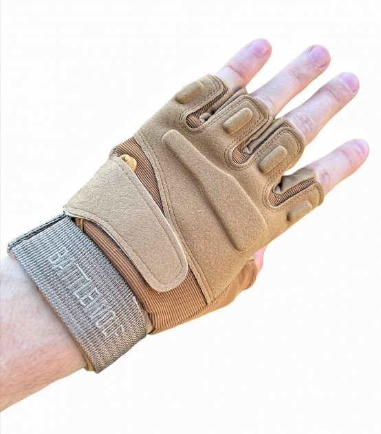 Перчатки тактические без пальцев COMBAT размер XL летние песочные армейские штурмовые со вставками - изображение 2