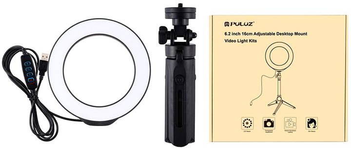 Кільцева USB LED-лампа Puluz PKT3059B 6.2" + настільний штатив - зображення 4