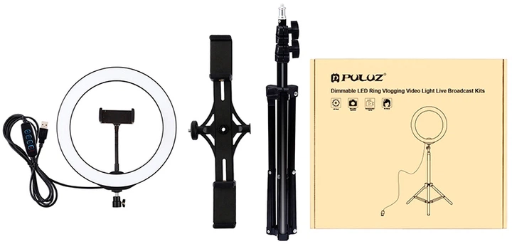 Кільцева USB LED-лампа Puluz PKT3053B 10" + штатив 1.1 м - зображення 2